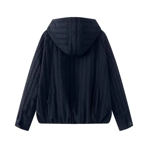 Women's Casual Stand Collar Hooded Quilted Padded Cotton Coat Zip Up Loose Short Outerwear Jacket For Winter Daily Commute