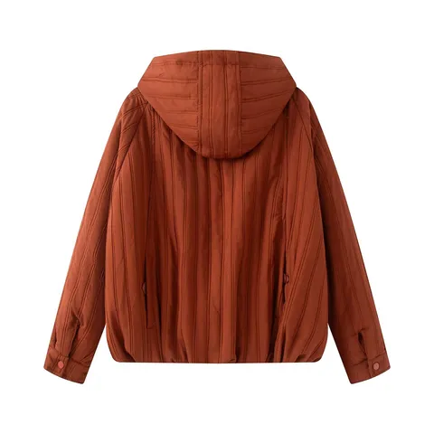 Women's Casual Stand Collar Hooded Quilted Padded Cotton Coat Zip Up Loose Short Outerwear Jacket For Winter Daily Commute