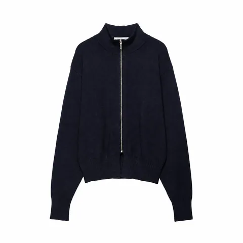 Women's Casual Stand Collar Long Sleeve Full Zip Knitted Cardigan Slim Fit Solid Color Fashion Outerwear Top