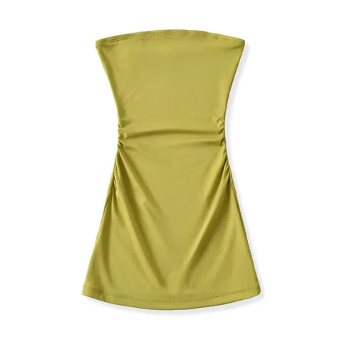 Top Tubo Sexy para Mujer Hombros Descubiertos Mezcla de Lyocell Ajustado Fruncido Color Sólido Sin Mangas Top de Moda