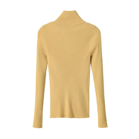 Chaqueta de Punto Acanalado con Cremallera Manga Larga Cuello Cisne Casual para Mujer Color Sólido Ajustado