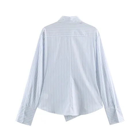Women's Casual Long Sleeve Blouse Elegant Turn-Down Collar Single-Breasted Loose Fit Striped Shirt Top