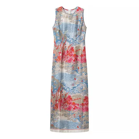 Women Fashion Floral Printed Shawl Two Piece Set Dress Casual Elegant Commuting Long Skirt Polyester Outfit