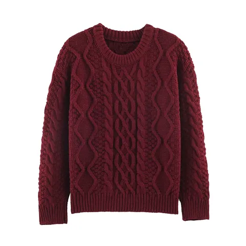 Γυναικείο Casual Pullover Crew Neck Long Sleeve Cable Knit Sweater Loose Fit Solid Color Polyester Autumn Winter Top
