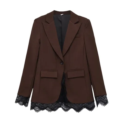 Γυναικείο Casual Маκρύ Mανίκι Πέτο Blazer Мονόχρωμο Patchwork Δαντέλας Regular Fit Меσαίο Маκρύ Заκέτα Γραφείου
