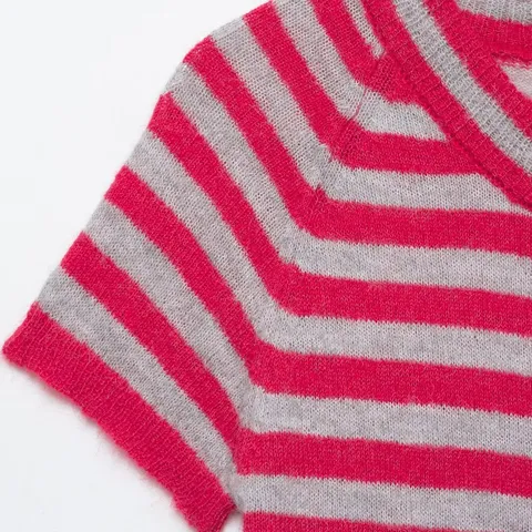 Women Casual Striped Knit Cardigan Short Sleeve Crew Neck Button Up Sweater Top