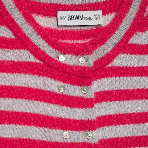 Women Casual Striped Knit Cardigan Short Sleeve Crew Neck Button Up Sweater Top