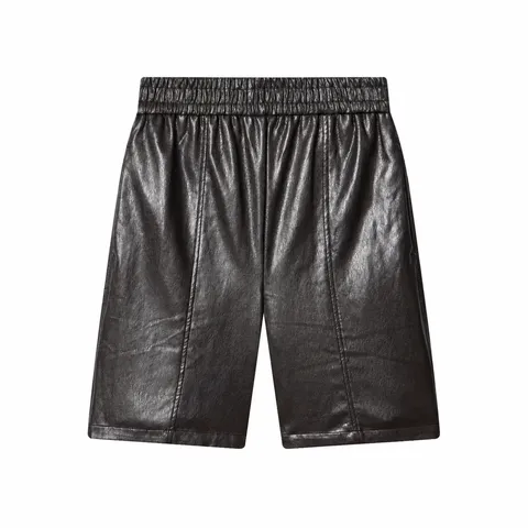 Women Casual Faux Leather Shorts High Waist Elastic Waist Straight Leg Shorts