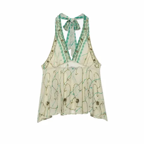 Women's Halter Neck Backless Top Summer Casual Sleeveless Tie-Dye Printed Sequin Embroidered Slim Fit Fashion Halter Top