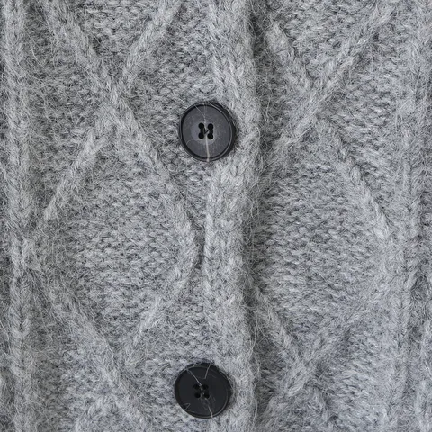 Dames Casual Revers Kabeltricot Cardigan Trui Jas Effen Kleur Enkelrijig Lange Mouw Top