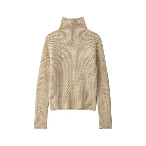 Damen Casual Halbhoher Kragen Reißverschluss Langarm Pullover Ein-farbig Slim Fit Strickpullover Pendler Oberteil