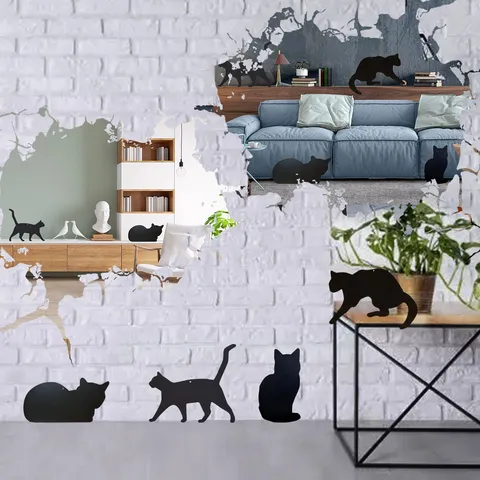 Acrylic Black Cat Wall Decor Silhouette Cute Animal Hanging Pendant Yard Garden Living Room Decorative Ornament