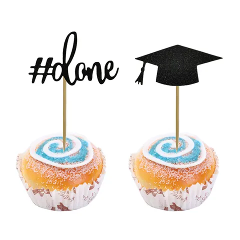 Black Glitter Doctorate Hat And Lettering Cake Topper Graduation Party Decoration Cupcake Picks Festive Supplies