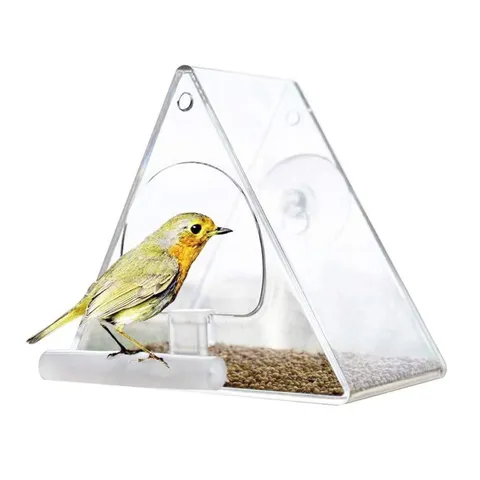 Transparent Acrylic Window Bird Feeder Clear Bird House With Suction Cups And Perch For Outdoor Garden Wild Birds Feeding