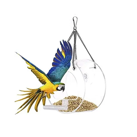 Clear Acrylic Hanging Bird Feeder Transparent Round Bird House Outdoor Garden Wild Bird Feeding Station With Metal Chain