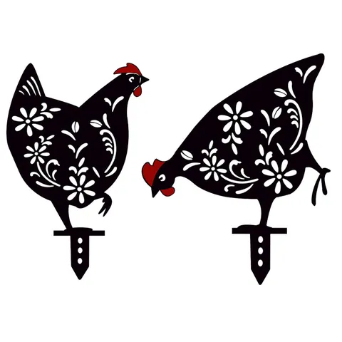 Acrylic Rooster Garden Stake Outdoor Yard Lawn Decoration Hollow Floral Black Waterproof Decorative Yard Art Sign