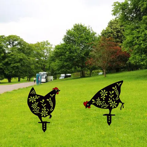 Acrylic Rooster Garden Stake Outdoor Yard Lawn Decoration Hollow Floral Black Waterproof Decorative Yard Art Sign