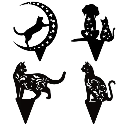 Acrylic Black Cat Yard Art Hollow Garden Stake Decorative Silhouette Lawn Ornament Outdoor Patio Yard Decor Gift