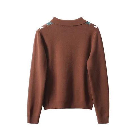 Pull en Tricot à Motif Arlequin Décontracté pour Femme Haut en Polyester à Manches Longues
