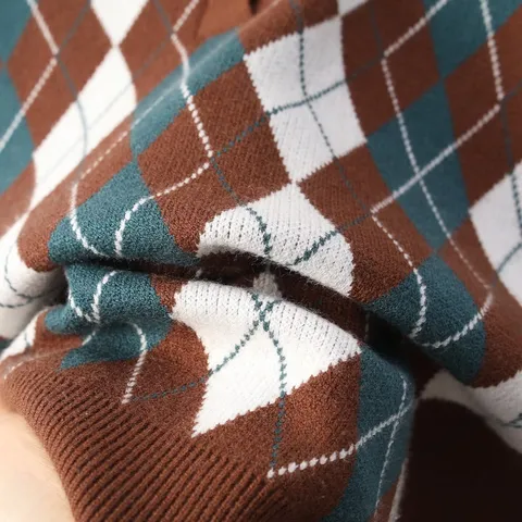 Pull en Tricot à Motif Arlequin Décontracté pour Femme Haut en Polyester à Manches Longues