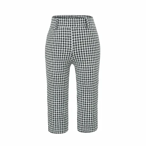 Women's Elastic High Waist Slim Fit Plaid Cropped Pants Casual Pencil Pants With Hip Pads Summer Fashion Bottoms