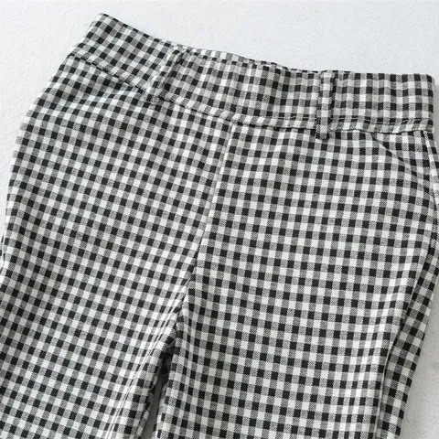 Women's Elastic High Waist Slim Fit Plaid Cropped Pants Casual Pencil Pants With Hip Pads Summer Fashion Bottoms