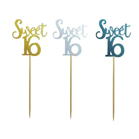 Sweet Sixteen Birthday Cake Topper Glitter Paper Cupcake Topper Party Decoration Dessert Table Sign Insert
