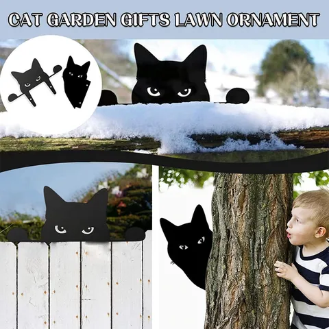Acrylic Black Peeping Cat Dog Fox Garden Yard Art Silhouette Outdoor Lawn Fence Decorative Stake Ornament