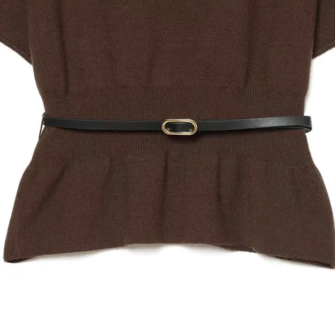 Women Casual Knitwear Solid Color Off Shoulder Half Sleeve Top With Belt Elegant Commuting Pullover Fashion Apparel