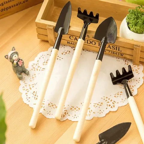 Mini Garden Tool Set 3 Piece Hand Trowel Rake Spade Wooden Handle Metal Head Plant Gardening Tool For Potted Plants