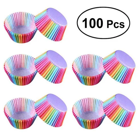 Moules à Cupcakes en Papier Arc-en-ciel Doublures à Muffin Rayées Colorées Pour Cuisson Gâteau au Chocolat Fournitures de Boulangerie