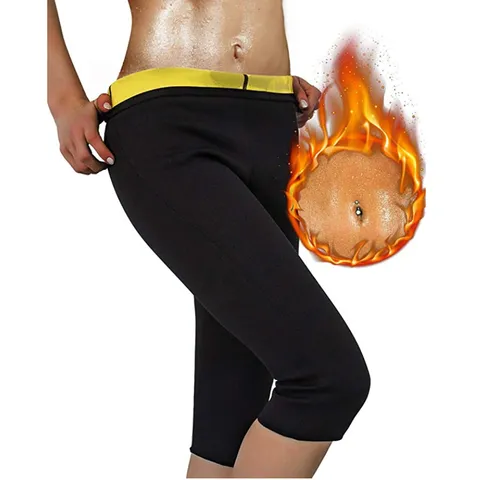Dames Neopreen Polyester Sauna Zweetbroek Hoge Taille Buikcontrole Workout Fitness Capri Leggings Afslanken Activewear