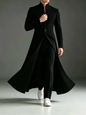 Blazer Formel Long à Col Montant pour Hommes Polyester Veste de Smoking en A Coupe Slim Couleur Unie Top de Fête Élégant