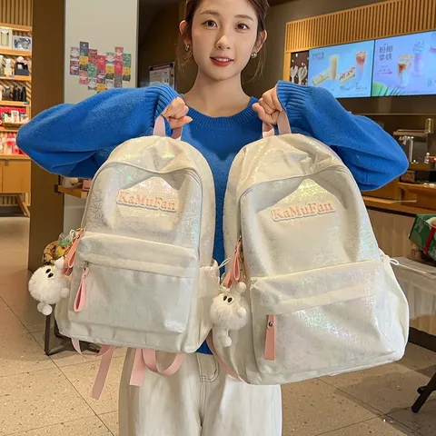 Ins Style Korean Fashion Nylon Waterproof Casual School Backpack Student Bookbag For Teen Girls