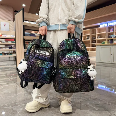 Ins Style Korean Fashion Nylon Waterproof Casual School Backpack Student Bookbag For Teen Girls