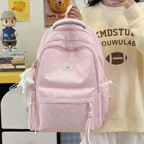 Sweet Star Print Nylon Casual School Backpack Women Lightweight Waterproof Bookbag