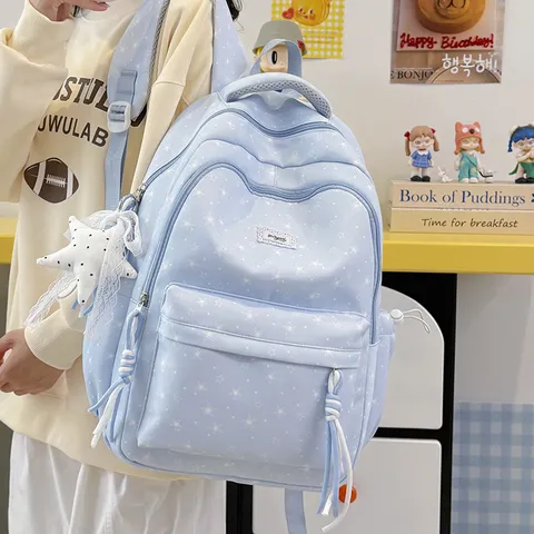 Sweet Star Print Nylon Casual School Backpack Women Lightweight Waterproof Bookbag