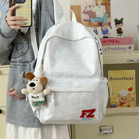 Retro Letter Nylon Backpack For Junior And Senior High School Students Lightweight Casual Travel Daypack