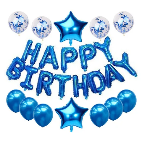 Happy Birthday Aluminum Foil Letter Balloon Set With Star And Sequin Latex Balloons Party Decoration
