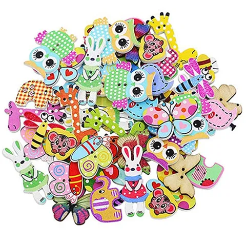 Mixed Animal Wooden Buttons Two Holes Mixed Color Cartoon Wood Buttons For Sewing Handcraft DIY Clothes Decoration