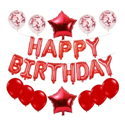 Happy Birthday Aluminum Foil Letter Balloon Set With Star And Sequin Latex Balloons Party Decoration