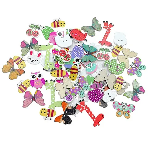 Mixed Animal Wooden Buttons Two Holes Mixed Color Cartoon Wood Buttons For Sewing Handcraft DIY Clothes Decoration