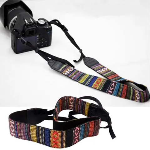 Vintage Ethnic Style Wide Camera Strap Retro Geometric Striped Woven Neck Shoulder Strap For DSLR SLR Cameras Photography