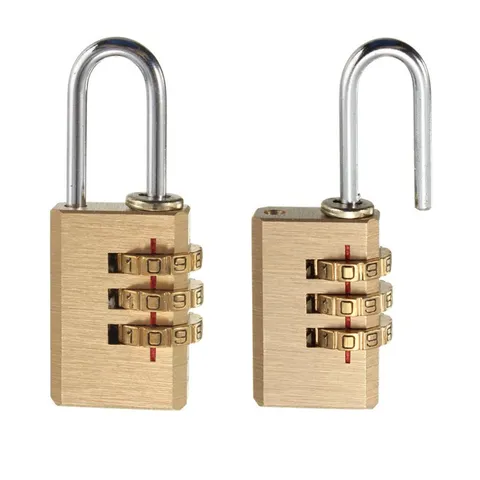 3 Digit Combination Padlock Portable Brass Tone Metal Luggage Lock For Travel Suitcase Storage Cabinet Locker