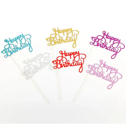 Happy Birthday Cake Topper Glitter Paper Cake Insert Party Decoration Birthday Party Supplies Dessert Decor