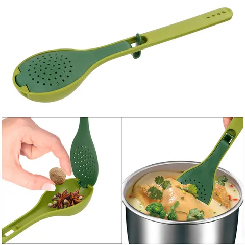 Green PP Leaf Shaped Seasoning Soup Spoon Multi-Functional Herb Strainer Filter Spoon For Kitchen Cooking Gadgets
