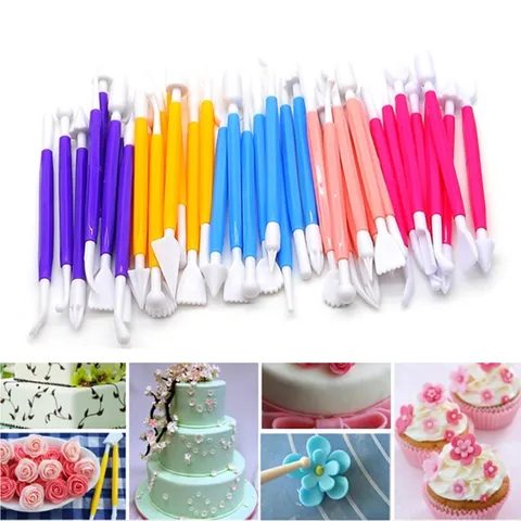 Outils de Modelage de Fleurs en Fondant en Plastique Artisanat de Sucre Décoration de Gâteau Stylo de Sculpture Pâtisserie DIY Ensemble d'Outils
