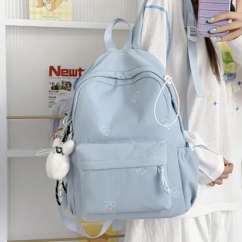 Cute Bear Print Waterproof Nylon School Backpack Japanese Sweet Style Casual Daypack For Students Teens Girls
