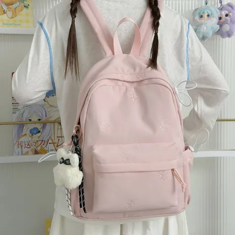 Cute Bear Print Waterproof Nylon School Backpack Japanese Sweet Style Casual Daypack For Students Teens Girls