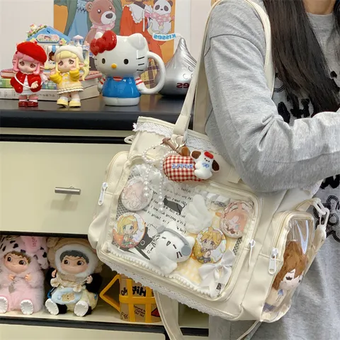 Japanese Style Lace Transparent Ita Bag Cute Anime Commuting Tote Bag Women Shoulder Crossbody Bag Casual Handbag